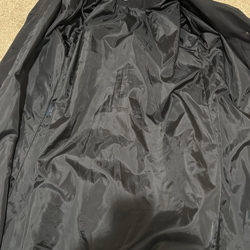 London Fog Mid Length Suede Classic Black Hidden Button Trench Coat Size Large - Picture 7 of 9